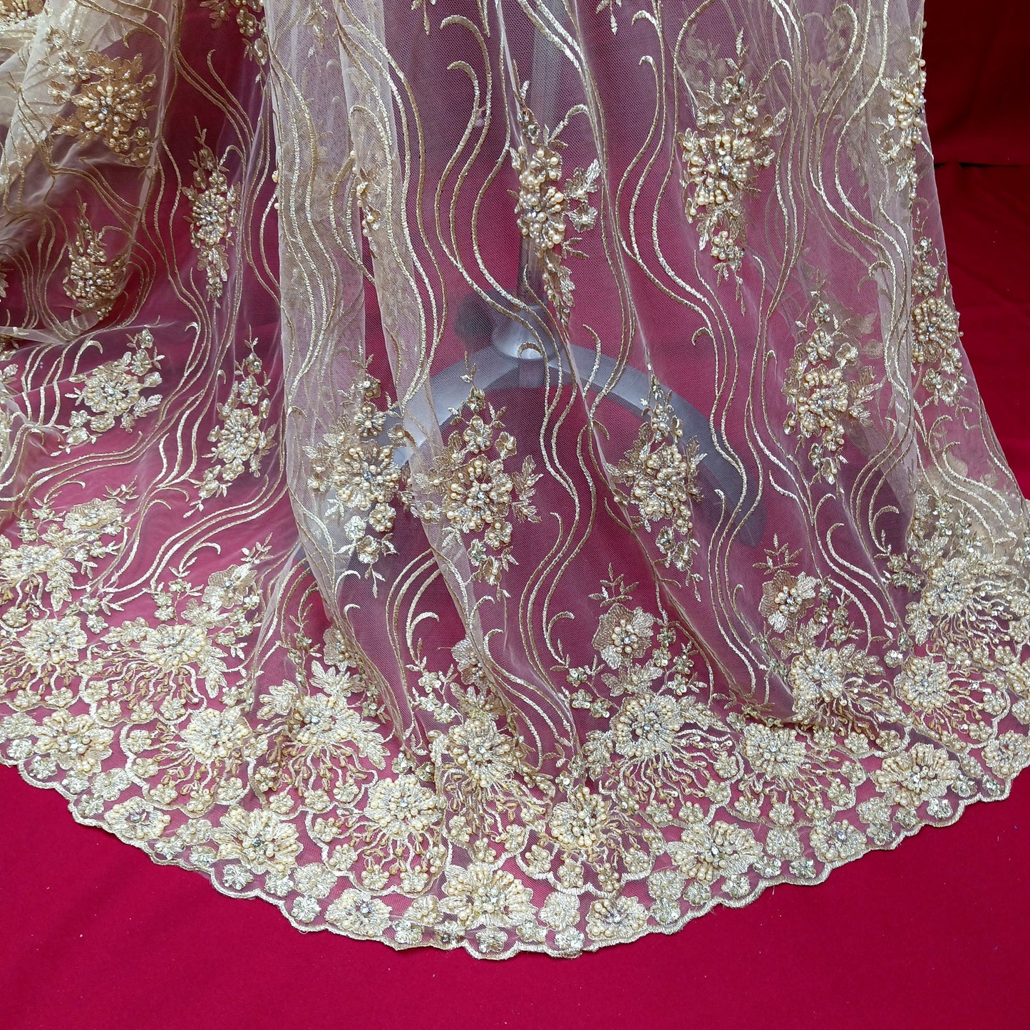 Beaded Lace Fabric Embroidered on 100% Polyester Net Mesh | Lace USA - GD-18615-0