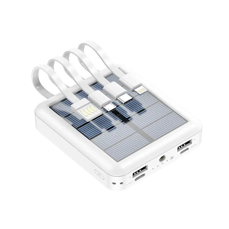 Large-capacity 20000 mAh outdoor mini mobile power bank with its own line solar power sharing four-wire power bank