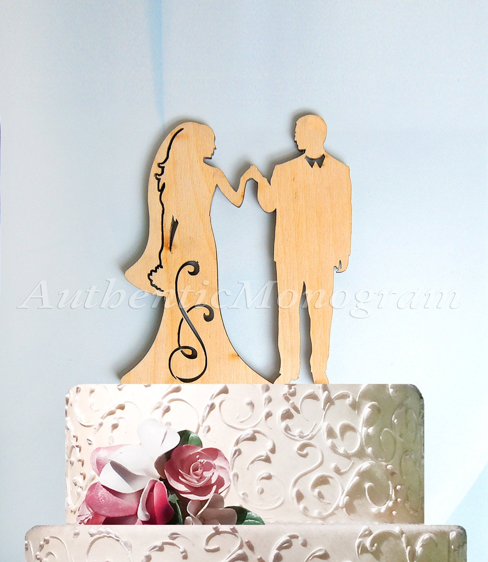 Wedding Cake Topper - Wedding Cake Topper - Mr. & Mrs. Silhouette Wooden Cake Decoration - Rustic Wedding Cake topper.