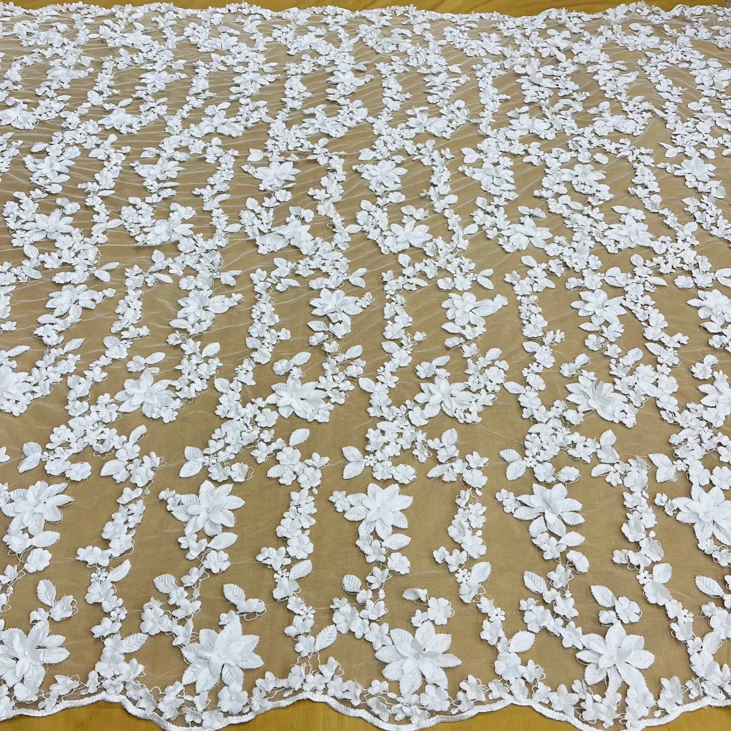 Beaded 3D Floral Lace Fabric Embroidered on 100% Polyester Net Mesh | Lace USA - GD-127-0