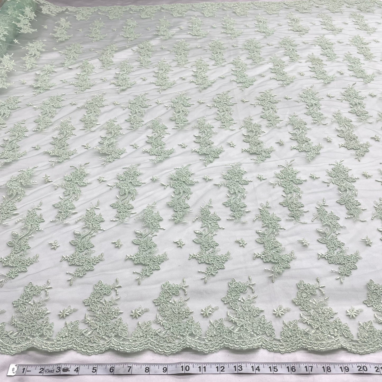 Corded Bridal Lace Fabric Embroidered on 100% Polyester Net Mesh | Lace USA - 96916W-4