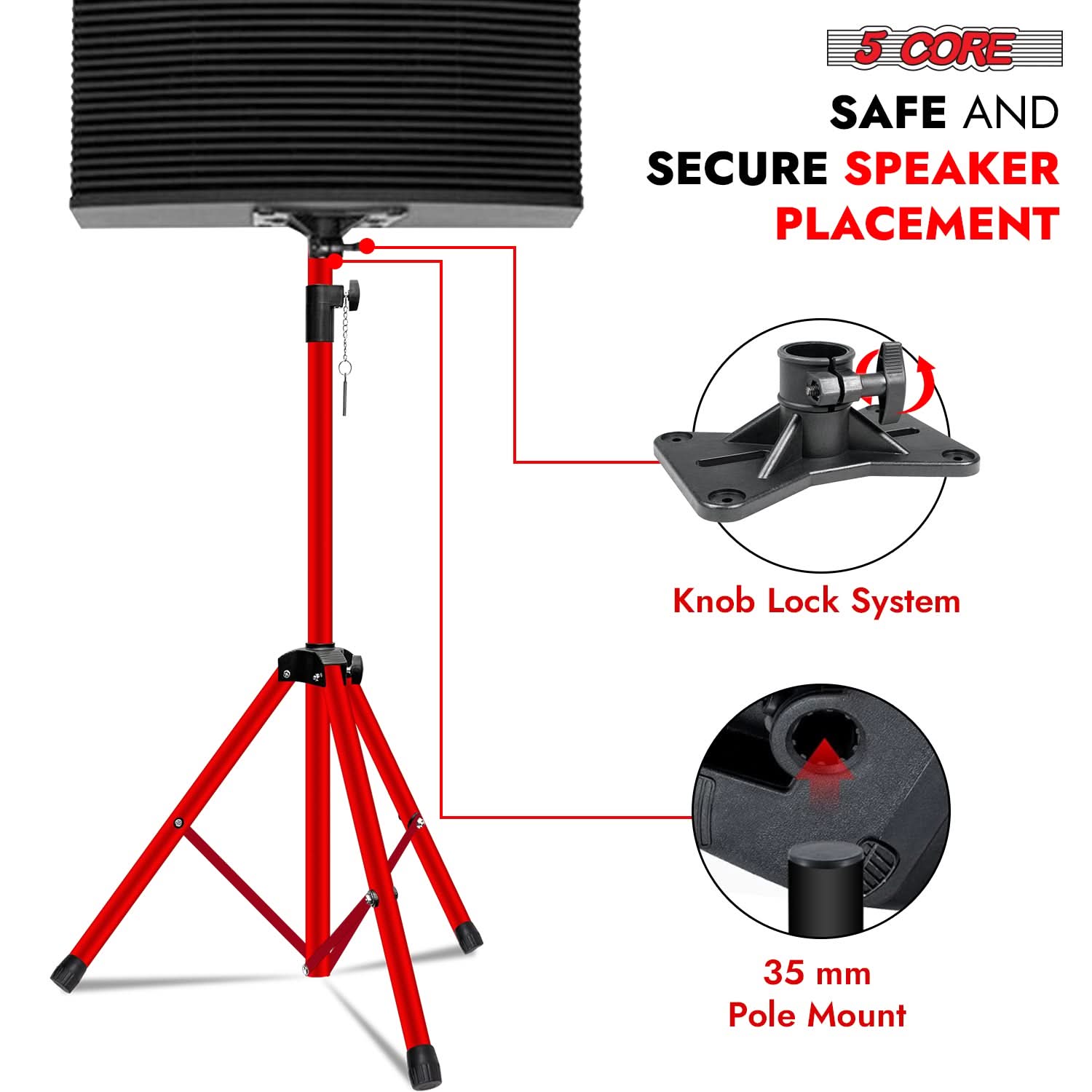 5Core Speaker Stand Tripod 2Pcs Tall Adjustable 72 Inch DJ Studio Monitor Stands Pole Mount-2