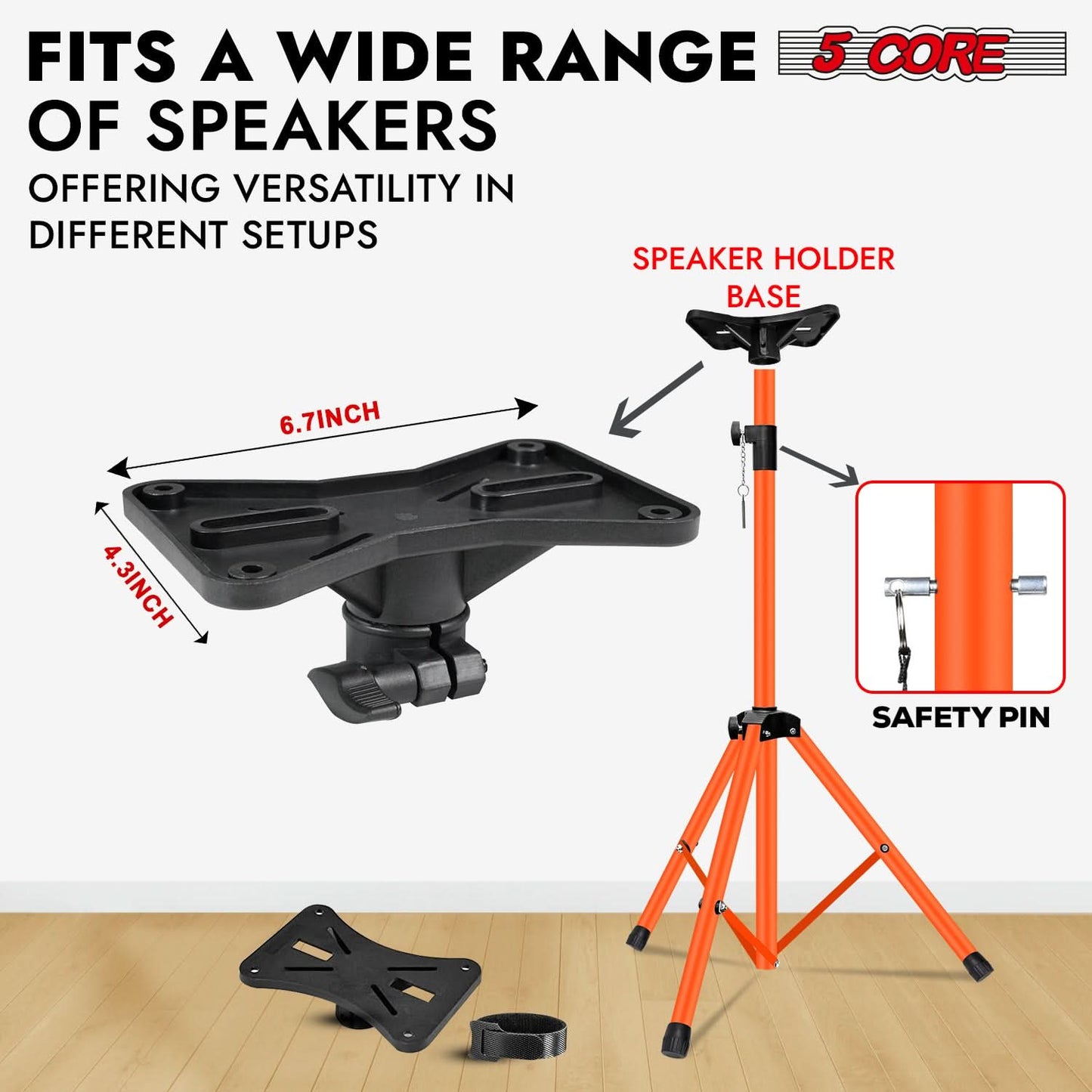 5 Core Speaker Stand Tripod Heavy Duty Adjustable Up to 72 Inch DJ Studio Monitor Stands Pole Mount Orange-2