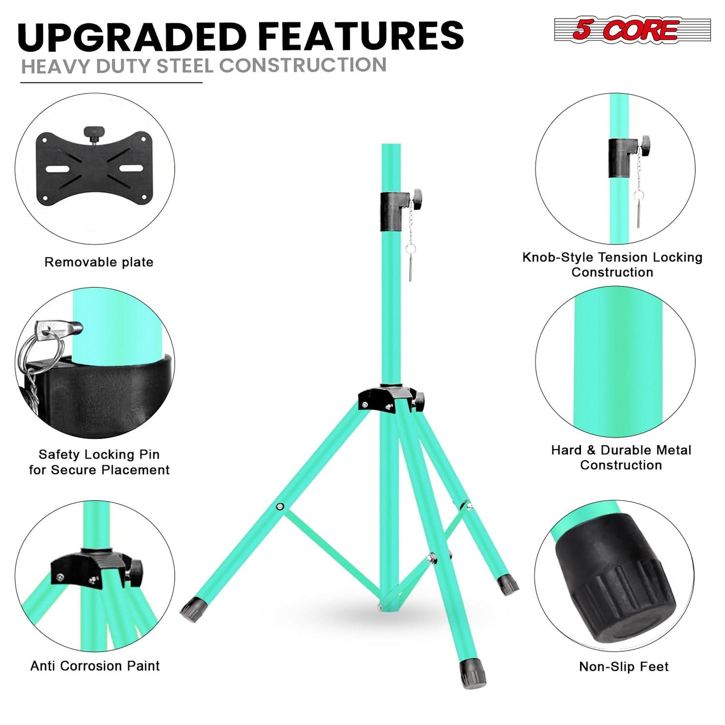 5 Core Speaker Stand Adjustable 31 to 54" PA DJ Tripod Stands Heavy Duty w 35mm Insert 132 Lbs-1