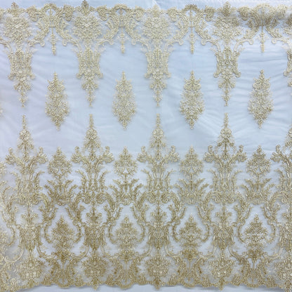 Corded Bridal Lace Fabric Embroidered on 100% Polyester Net Mesh | Lace USA - 97136W-8