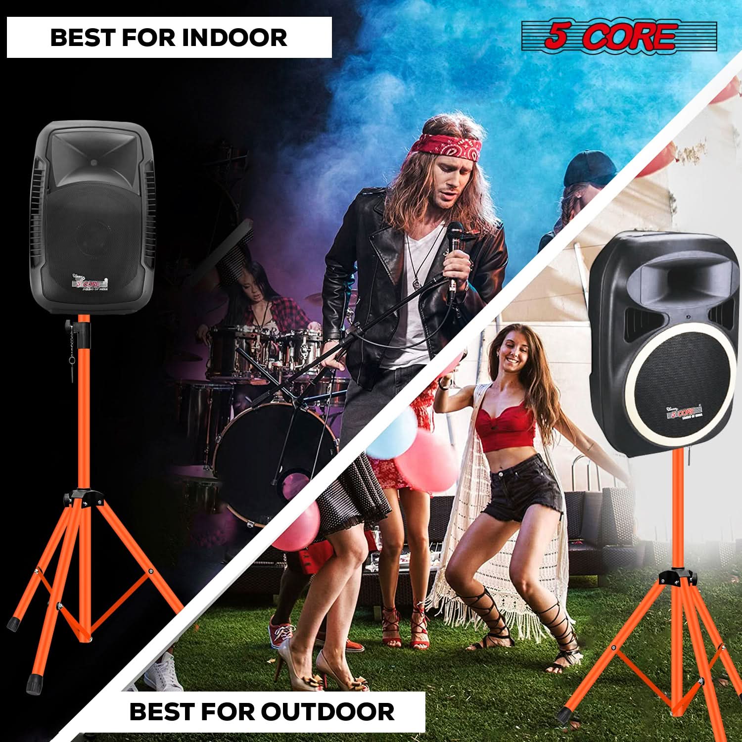 5 Core Speaker Stand Tripod Heavy Duty Adjustable Up to 72 Inch DJ Studio Monitor Stands Pole Mount Orange-3