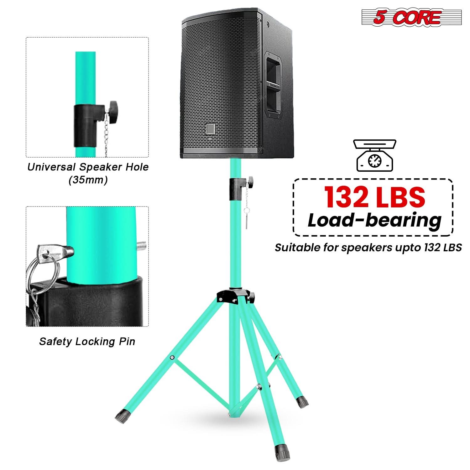 5 Core Speaker Stand Adjustable 31 to 54" PA DJ Tripod Stands Heavy Duty w 35mm Insert 132 Lbs-2