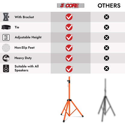 5 Core Speaker Stand Tripod Heavy Duty Adjustable Up to 72 Inch DJ Studio Monitor Stands Pole Mount Orange-4