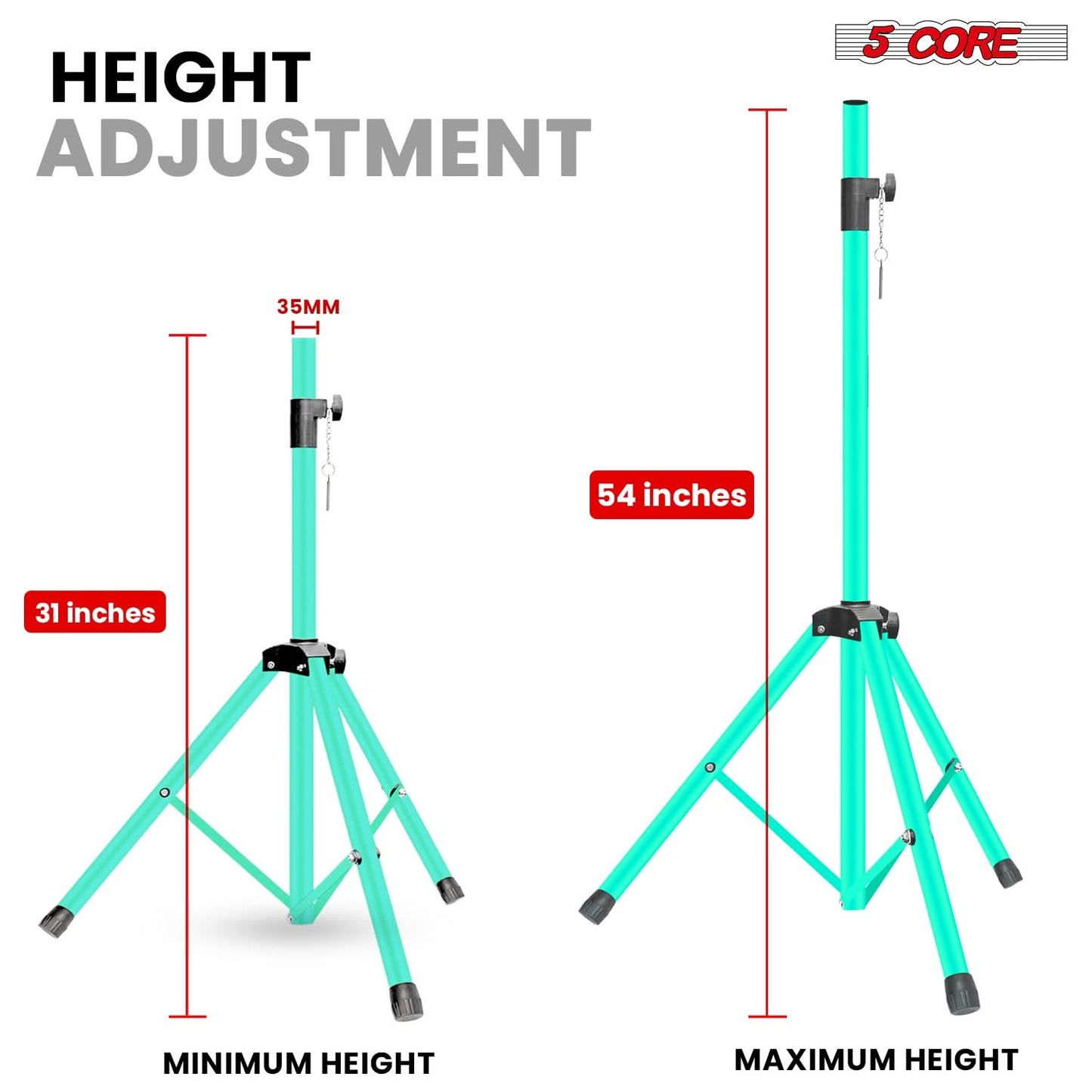 5 Core Speaker Stand Adjustable 31 to 54" PA DJ Tripod Stands Heavy Duty w 35mm Insert 132 Lbs-3