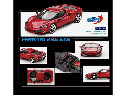 Ferrari 296 GTB Rosso Imola Red 1/64 Diecast Model Car by BBR