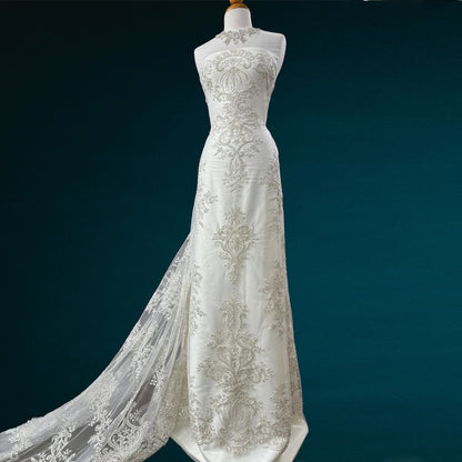 Beaded Lace Fabric Embroidered on 100% Polyester Net Mesh | Lace USA - GD-12186-1