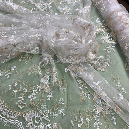 Lace Fabric Embroidered on 100% Polyester Net Mesh | Lace USA - 42092W-0