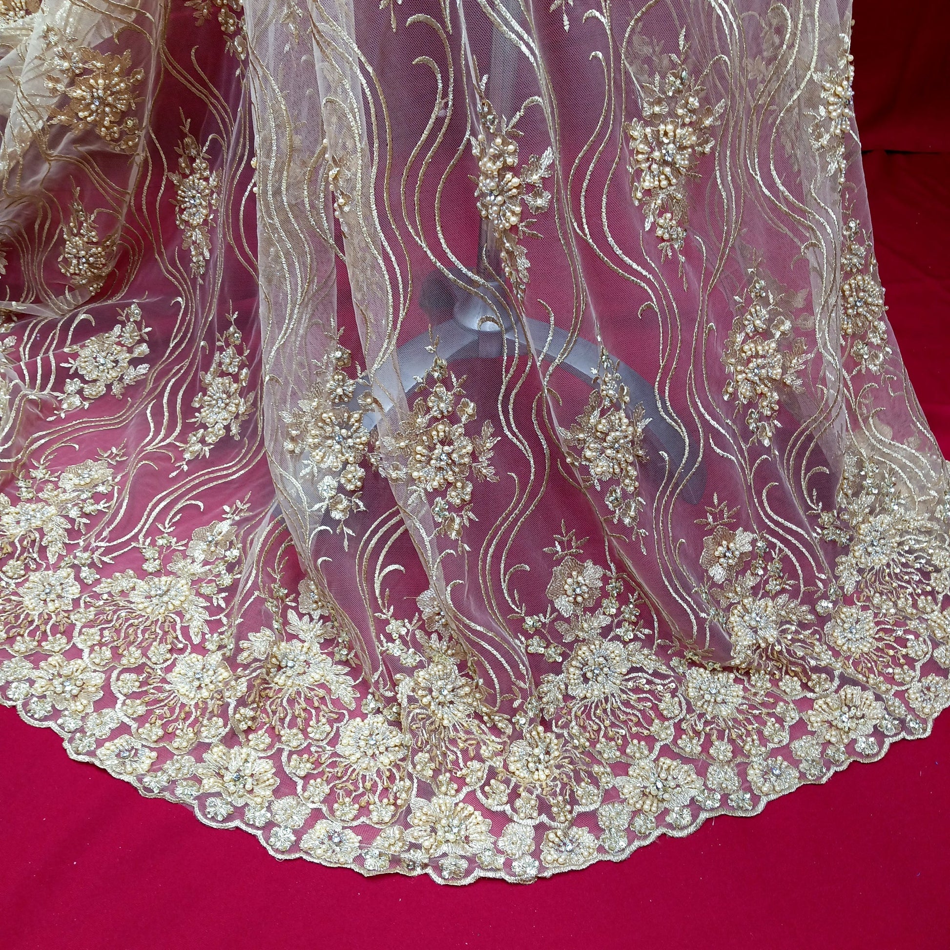 Beaded Lace Fabric Embroidered on 100% Polyester Net Mesh | Lace USA - GD-18615-0