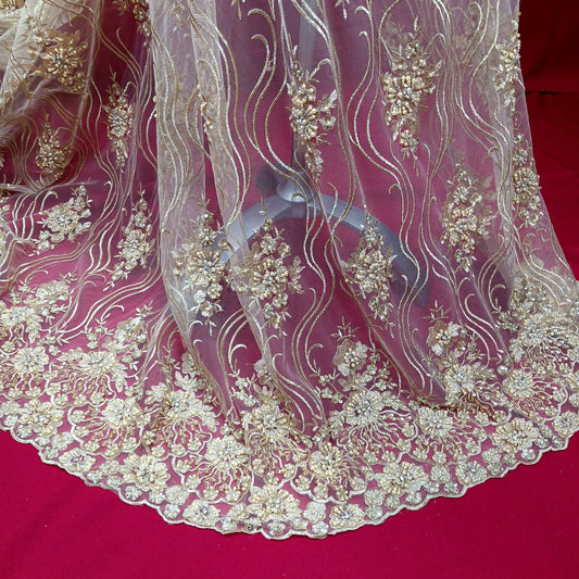 Beaded Lace Fabric Embroidered on 100% Polyester Net Mesh | Lace USA - GD-18615-0
