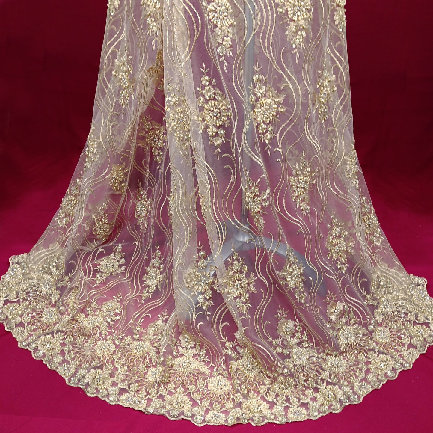 Beaded Lace Fabric Embroidered on 100% Polyester Net Mesh | Lace USA - GD-18615-2