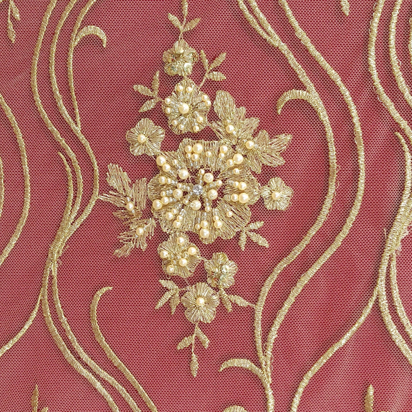 Beaded Lace Fabric Embroidered on 100% Polyester Net Mesh | Lace USA - GD-18615-4