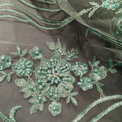 Beaded Lace Fabric Embroidered on 100% Polyester Net Mesh | Lace USA - GD-18615-5