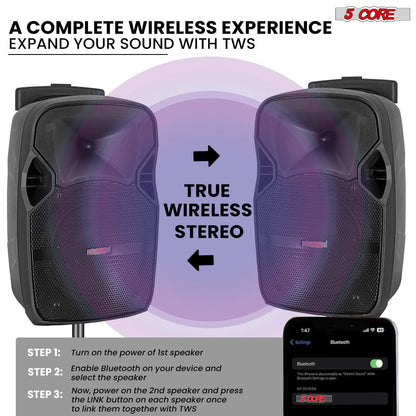 5Core 10 inch PA Portable Bluetooth Party Speaker Karaoke Boombox + 2 Wireless Mics-1