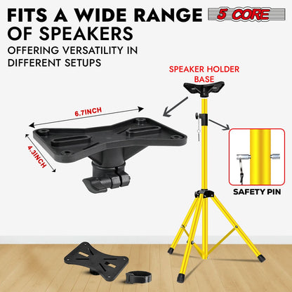 5Core Speaker Stand Tripod Tall Adjustable 72 Inch DJ Pole Mount Studio Monitor Stands Yellow 2 PK-2