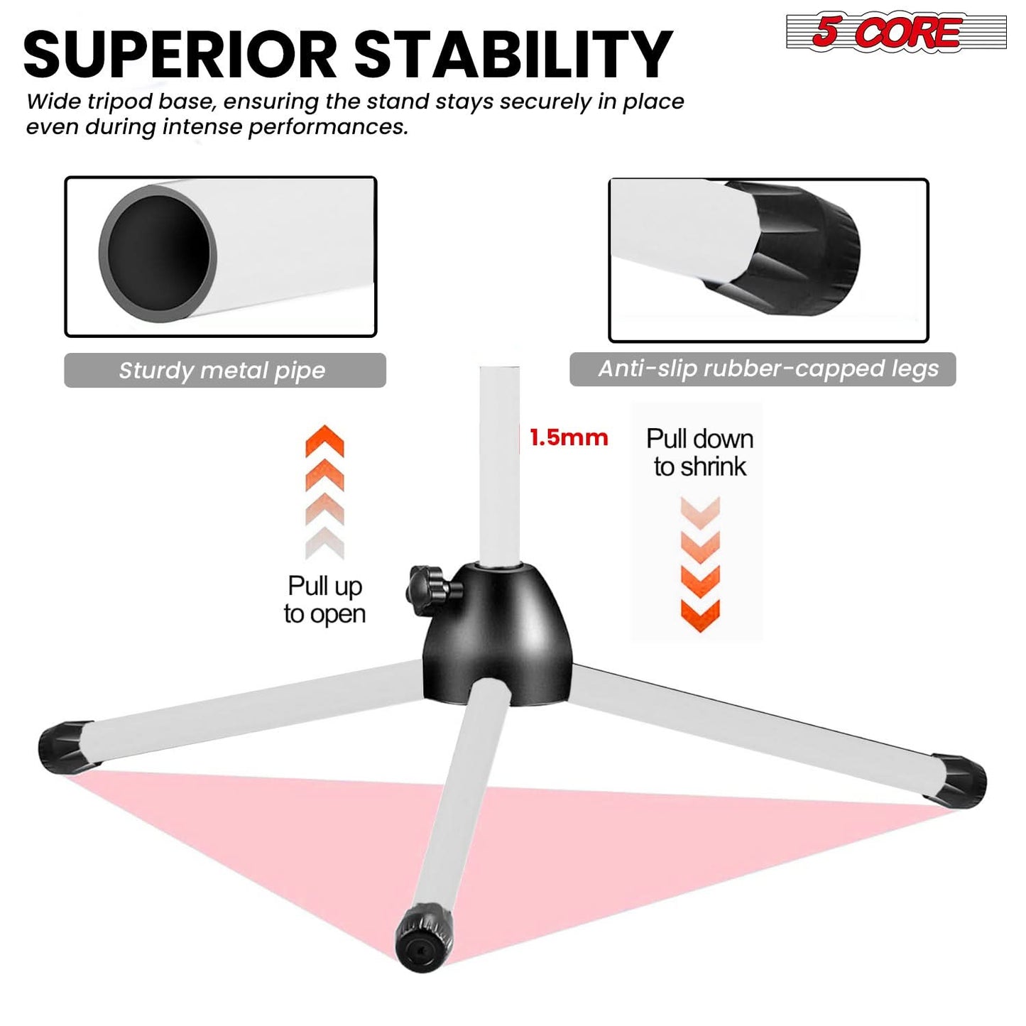 5Core Tripod Mic Stand 4Pcs Adjustable Holder Floor Microphone Boom Arm-3
