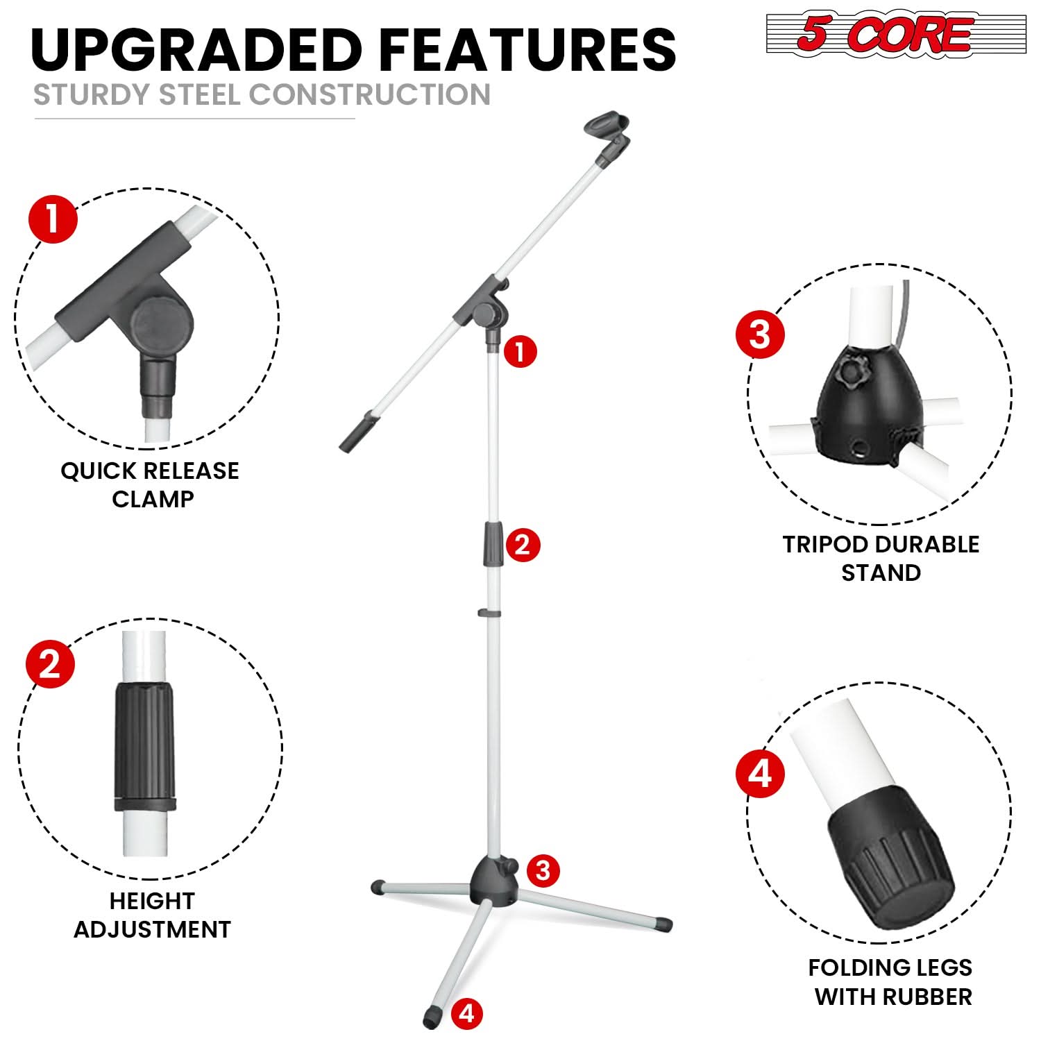 5Core Tripod Mic Stand 4Pcs Adjustable Holder Floor Microphone Boom Arm-4