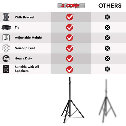 5Core Speaker Stand Tripod Tall Adjustable 72 Inch DJ Pole Mount Studio Monitor Stands BLACK 2 PK-3