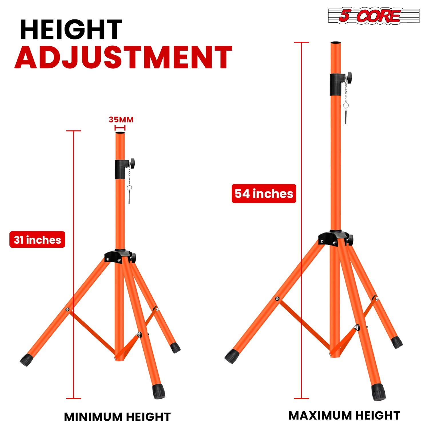 5 Core Speaker Stand Adjustable 31 to 54" PA DJ Tripod Stands Heavy Duty w 35mm Insert 132 Lbs-1