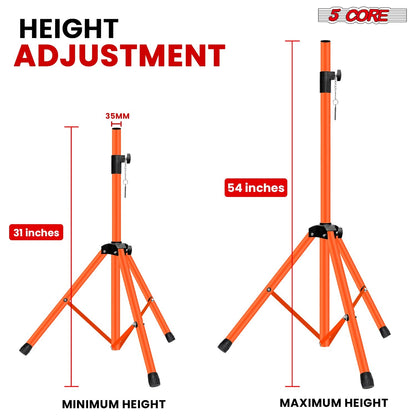 5 Core Speaker Stand Adjustable 31 to 54" PA DJ Tripod Stands Heavy Duty w 35mm Insert 132 Lbs-1