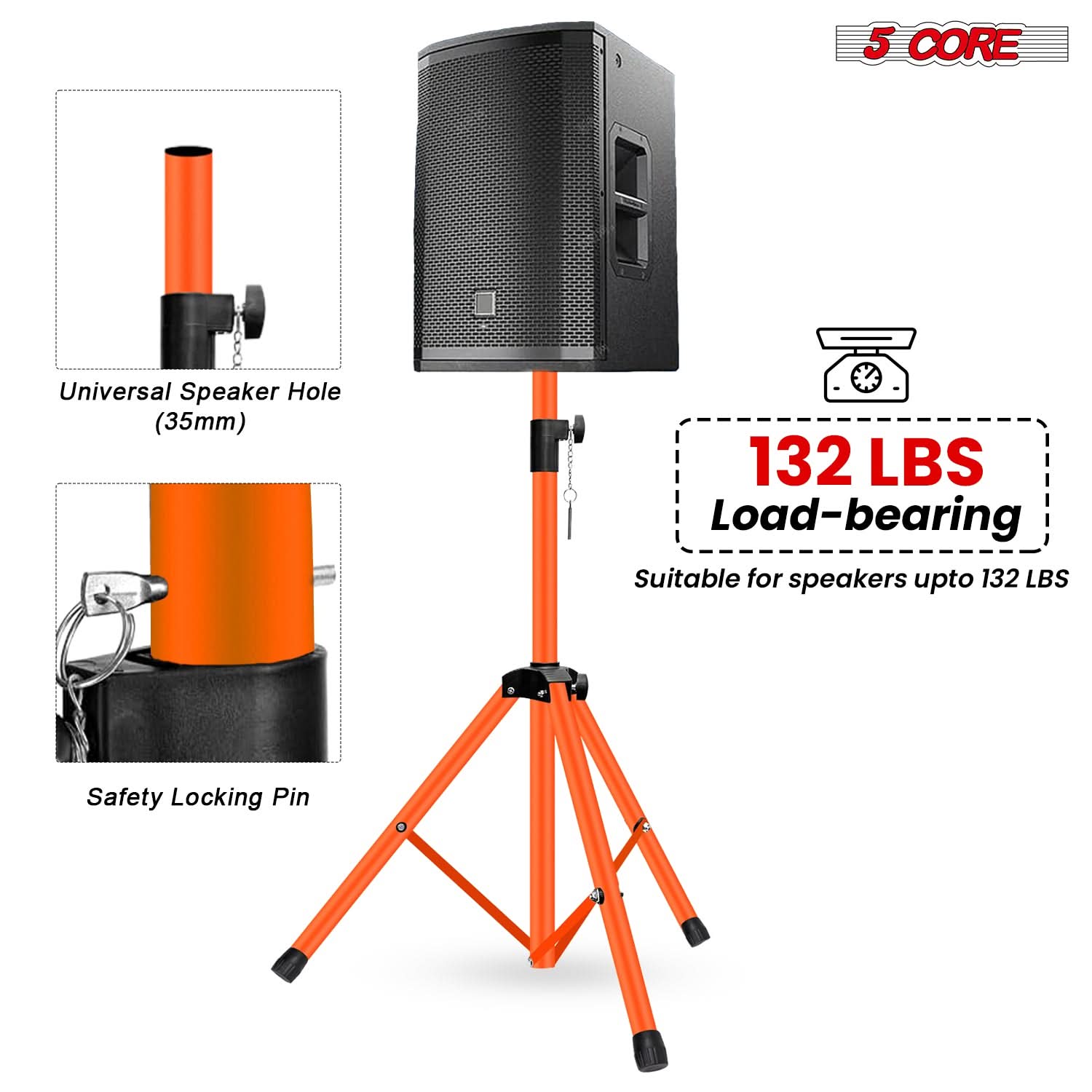 5 Core Speaker Stand Adjustable 31 to 54" PA DJ Tripod Stands Heavy Duty w 35mm Insert 132 Lbs-2