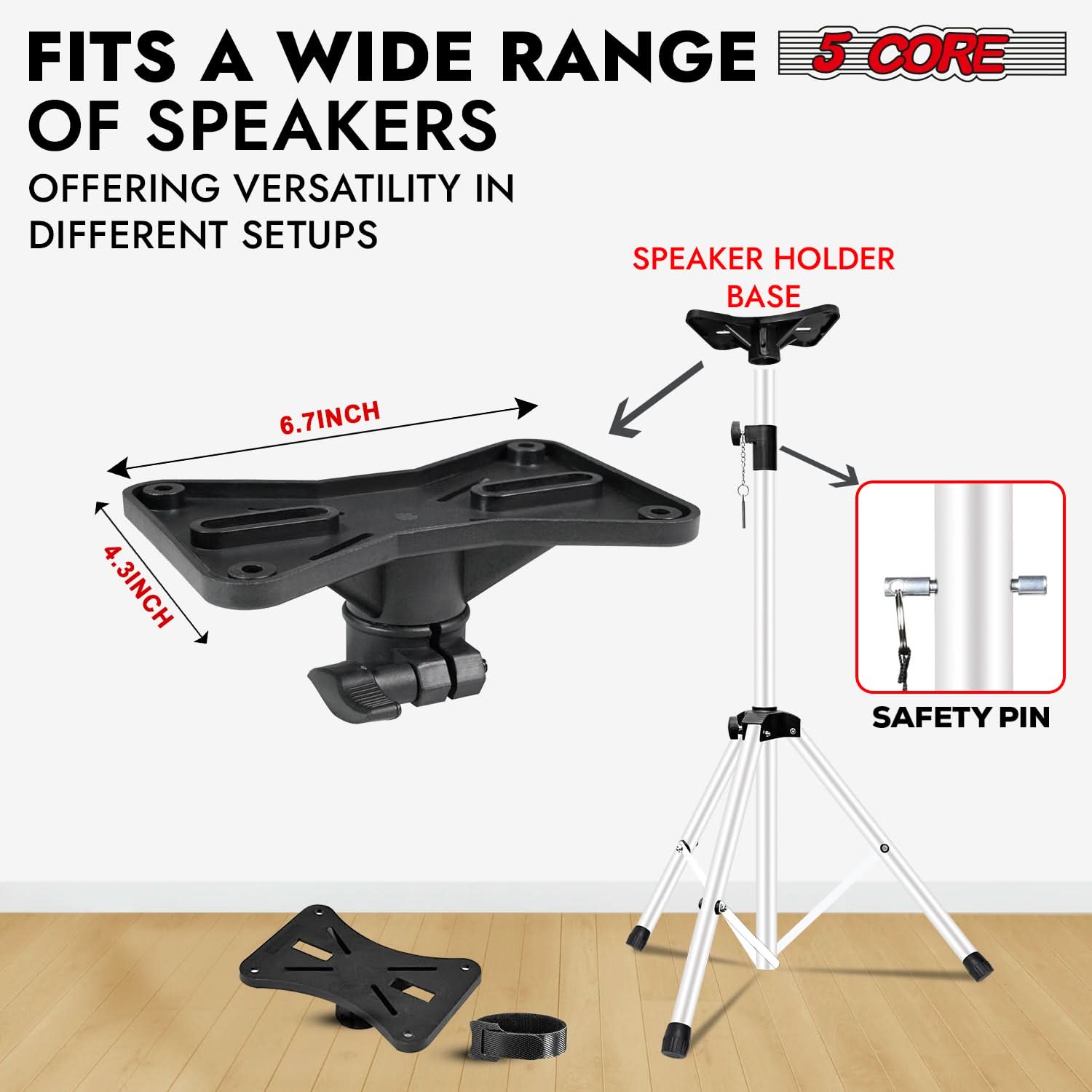 5Core Speaker Stand Tripod Tall Adjustable 72 Inch DJ Pole Mount Studio Monitor Stands WHITE 1 PK-2