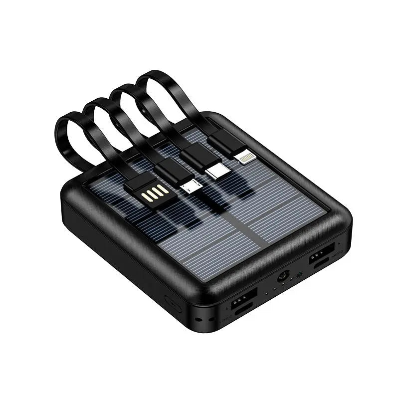 Large-capacity 20000 mAh outdoor mini mobile power bank with its own line solar power sharing four-wire power bank