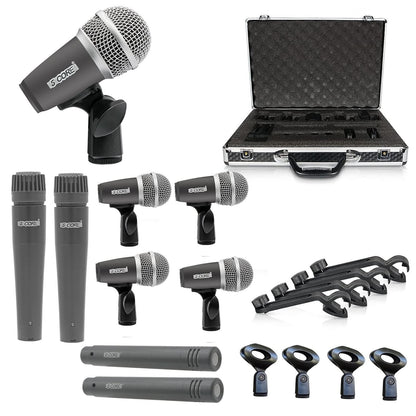 5Core Drum Mic Kit 9 Pcs Kick BassTom Snare Dynamic Mics Instrument Microphone Set GREY-0