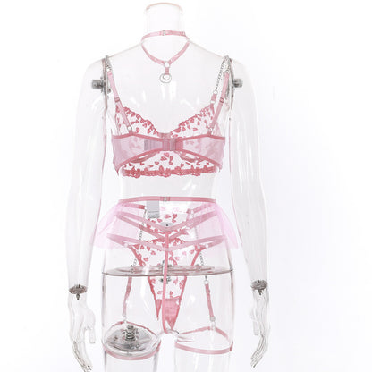 Red Lace Embroidery Sexy Lingerie Set-Front View