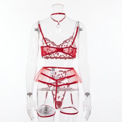 Pink Lace Embroidery Sexy Lingerie Set-All Set View