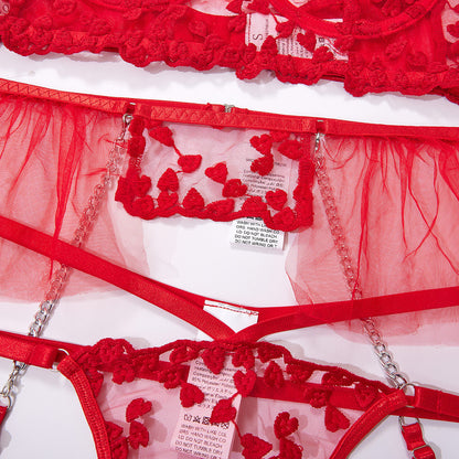 Red Lace Embroidery Sexy Lingerie Set-Bra Details