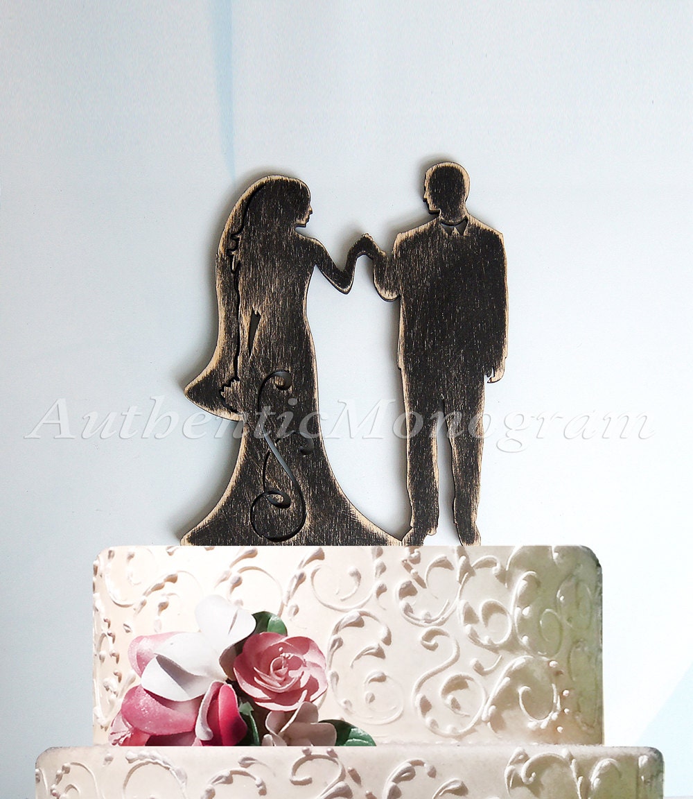 Wedding Cake Topper - Wedding Cake Topper -  Mr. & Mrs. Silhouette Wooden Cake Decoration - Rustic Wedding Cake topper.