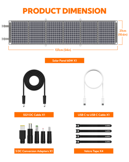 LUMOPAL 60W Foldable Portable Waterproof Solar Panel - Gray