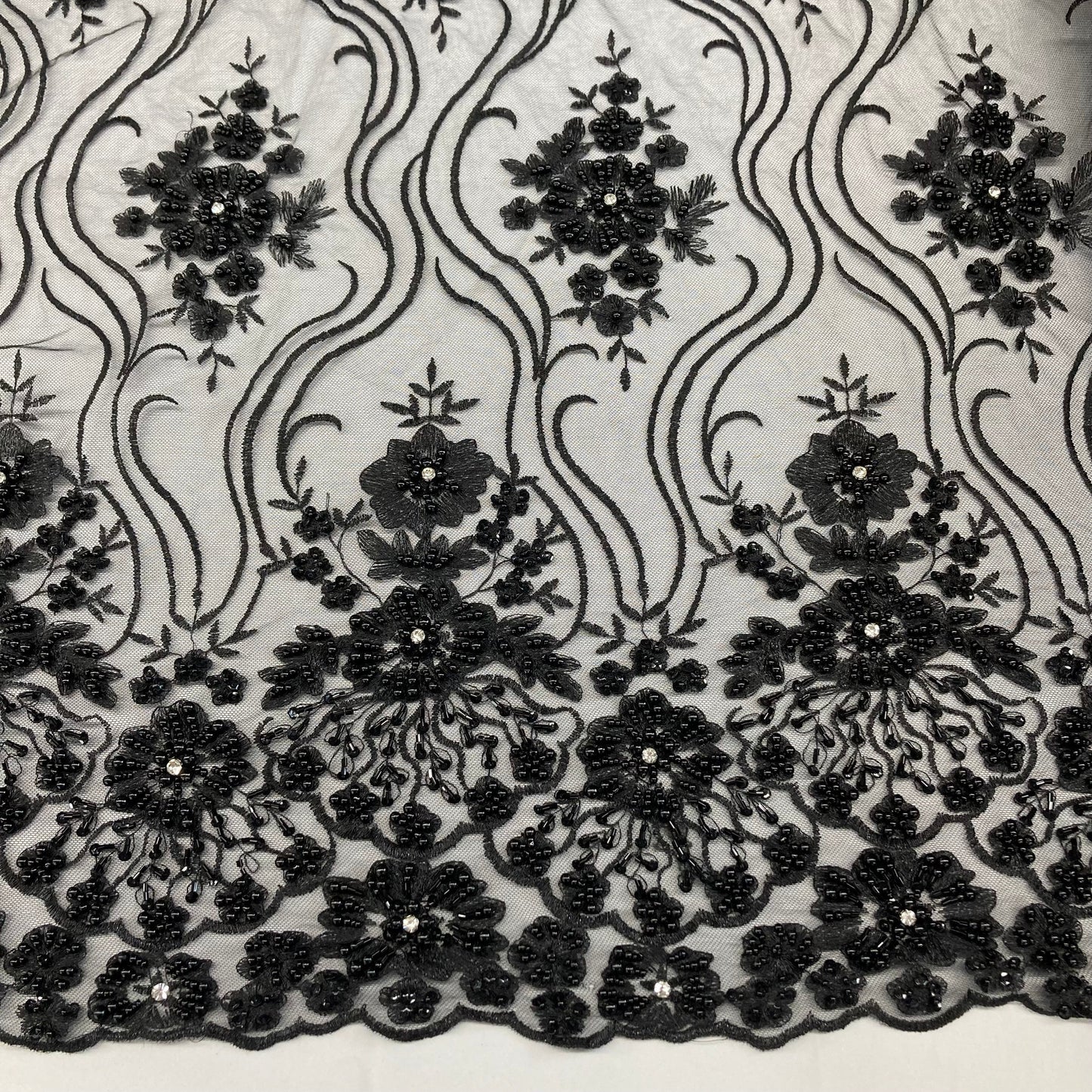 Beaded Lace Fabric Embroidered on 100% Polyester Net Mesh | Lace USA - GD-18615-7