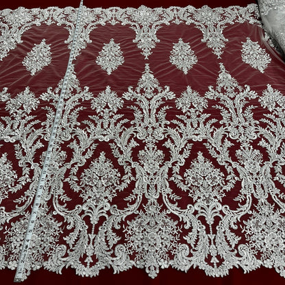 Corded Bridal Lace Fabric Embroidered on 100% Polyester Net Mesh | Lace USA - 97136W-3