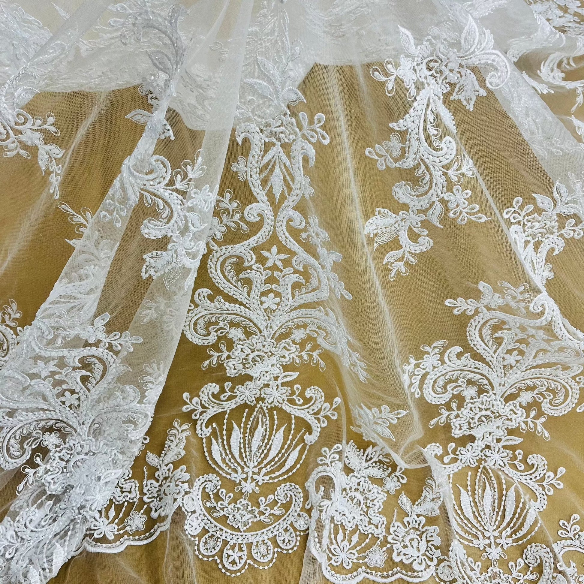 Beaded Lace Fabric Embroidered on 100% Polyester Net Mesh | Lace USA - GD-12186-0