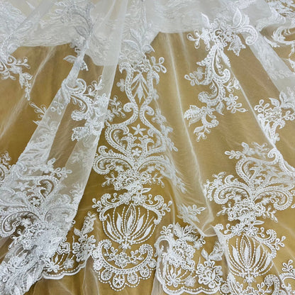 Beaded Lace Fabric Embroidered on 100% Polyester Net Mesh | Lace USA - GD-12186-0