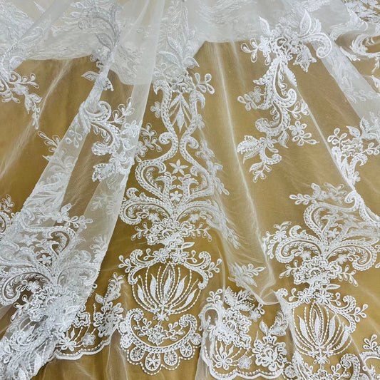 Beaded Lace Fabric Embroidered on 100% Polyester Net Mesh | Lace USA - GD-12186-0