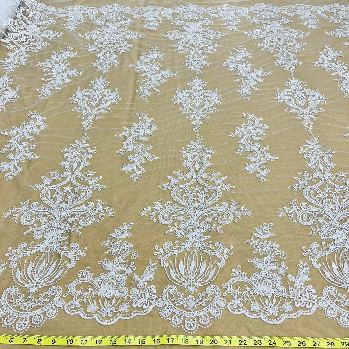 Beaded Lace Fabric Embroidered on 100% Polyester Net Mesh | Lace USA - GD-12186-2