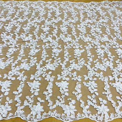 Beaded 3D Floral Lace Fabric Embroidered on 100% Polyester Net Mesh | Lace USA - GD-127-0