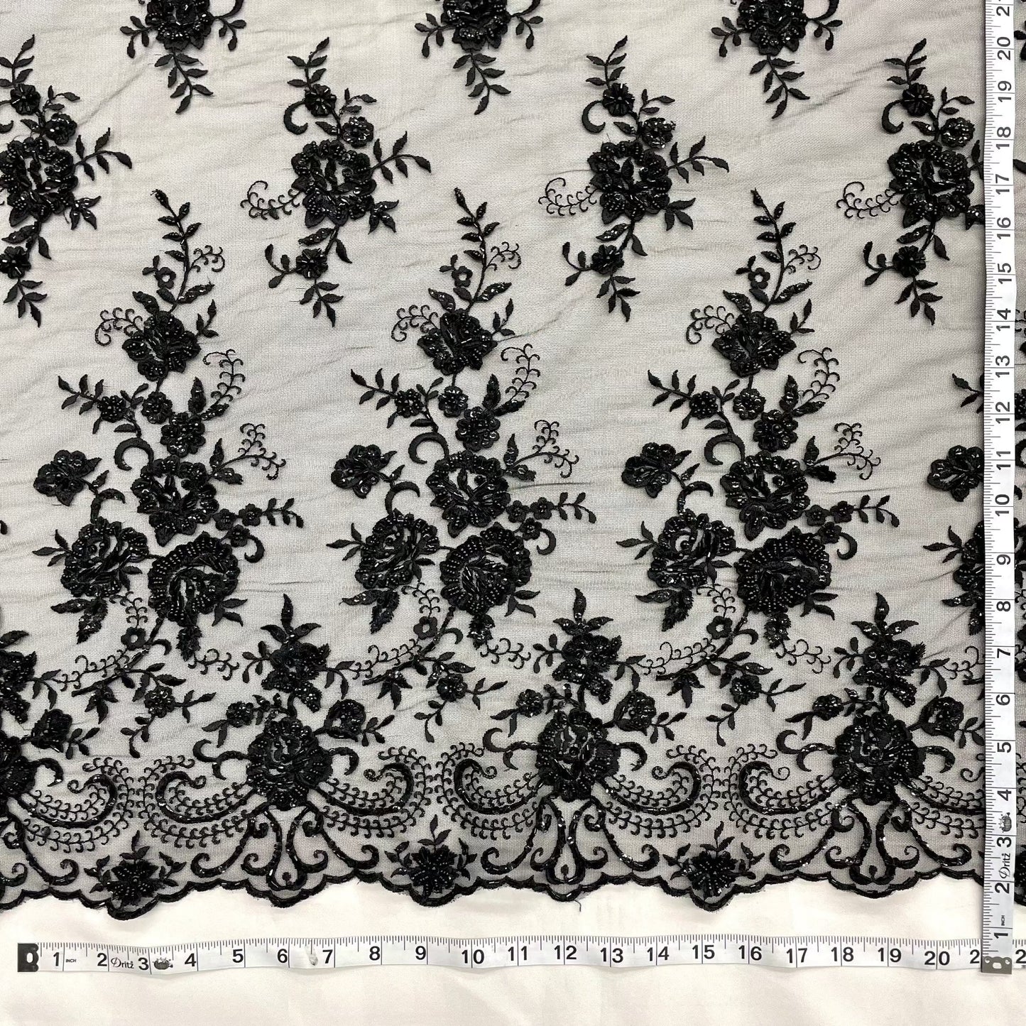 Beaded & Sequined Lace Fabric Embroidered on 100% Polyester Net Mesh | LaceUSA - 41895W-BP Black-1