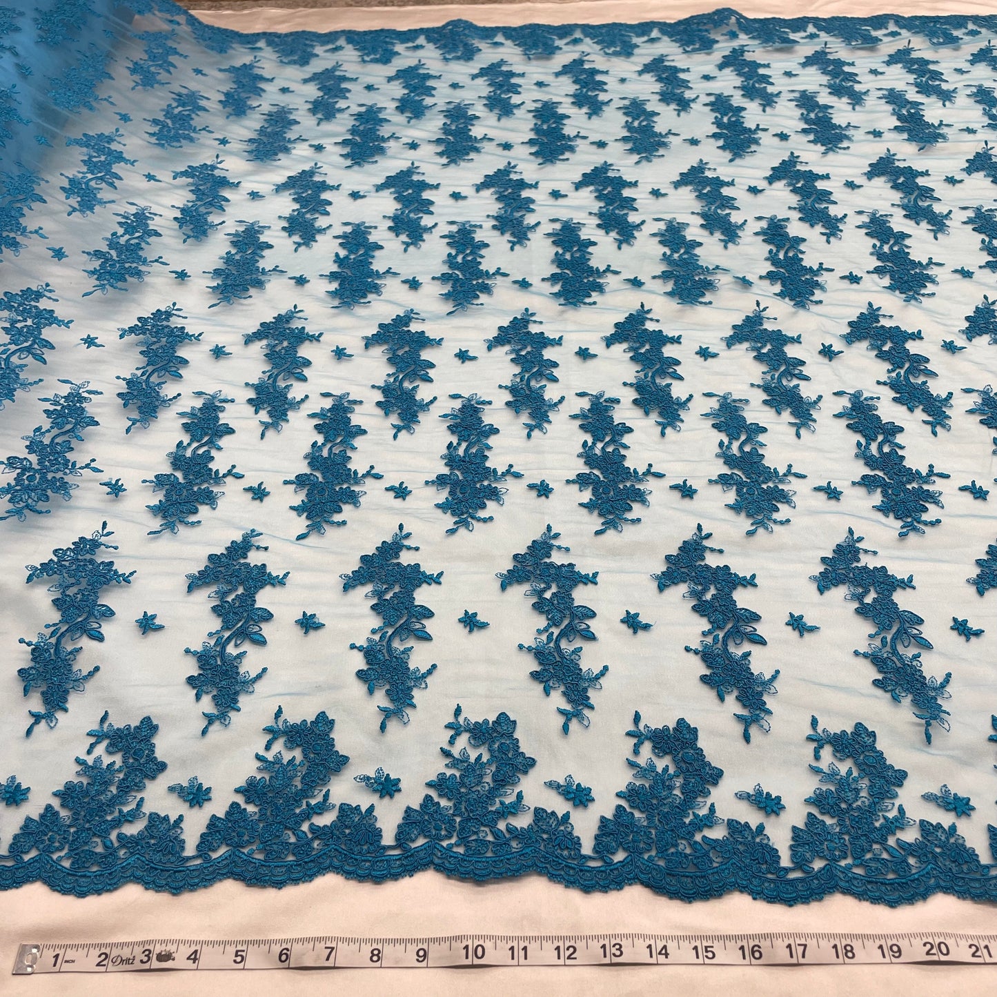 Corded Bridal Lace Fabric Embroidered on 100% Polyester Net Mesh | Lace USA - 96916W-5
