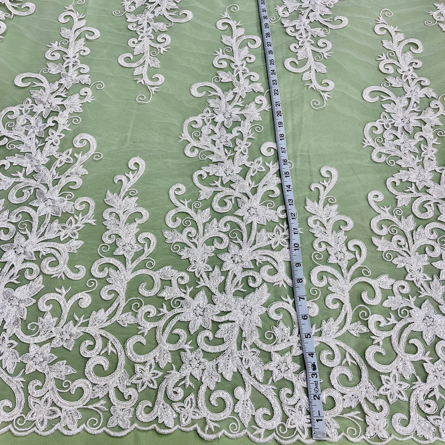 Beaded & Corded Bridal Fabric Lace Embroidered on 100% Polyester Net Mesh | Lace USA - 97219W-HB-1