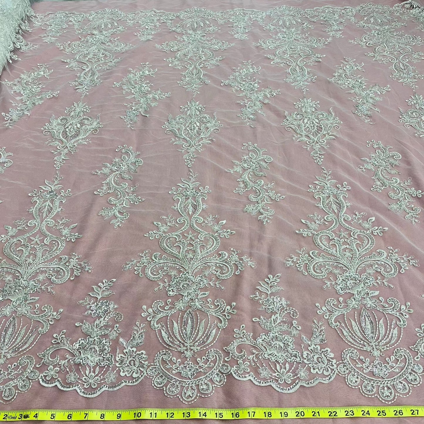 Beaded Lace Fabric Embroidered on 100% Polyester Net Mesh | Lace USA - GD-12186-6