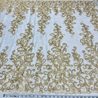 Beaded & Corded Bridal Fabric Lace Embroidered on 100% Polyester Net Mesh | Lace USA - 97219W-HB-4