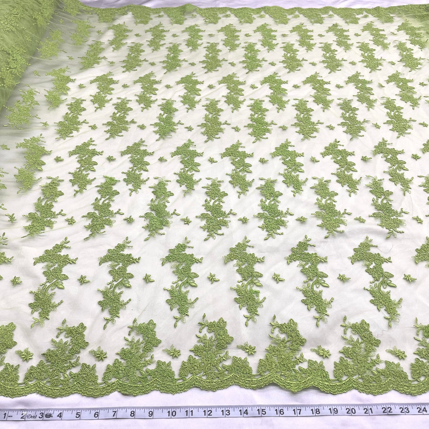Corded Bridal Lace Fabric Embroidered on 100% Polyester Net Mesh | Lace USA - 96916W-2